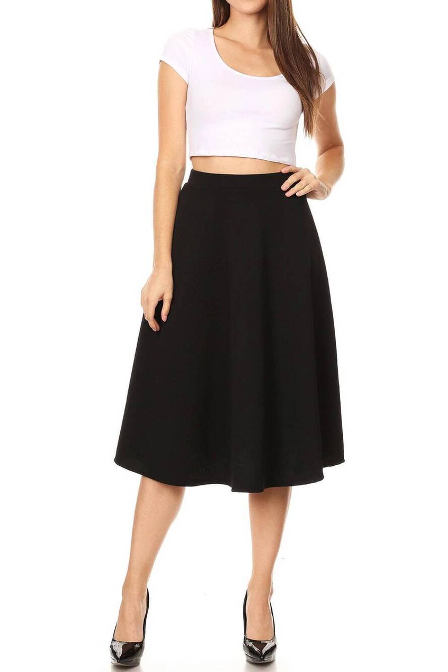 NEW MOA COLLECTION women's solid basic casual midi skirt in black
